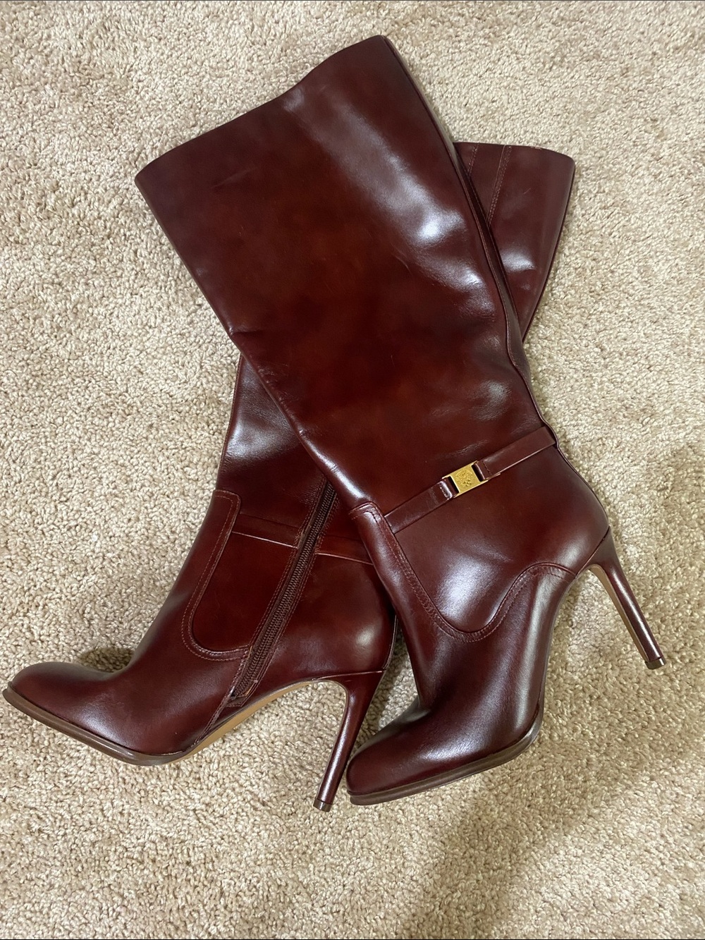 Vince Camuto Burgundy Leather Knee-High Stiletto Boots